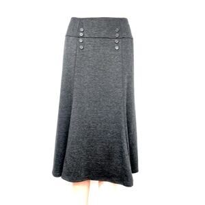 Jason Maxwell Charcoal Gray Knit Midi Length Skirt A Line Banded Elastic Waist